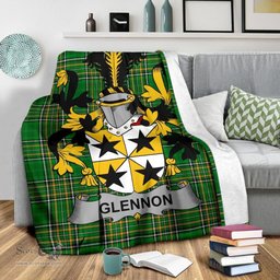 Scottish Glennon or Glenane Coat of Arms Family Crest Ireland Blanket Irish National Tartan Irish County Blanket