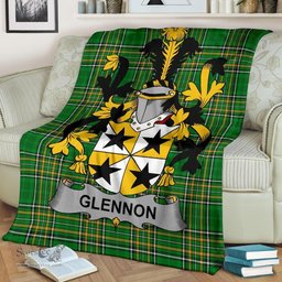 Scottish Glennon or Glenane Coat of Arms Family Crest Ireland Blanket Irish National Tartan Irish County Blanket