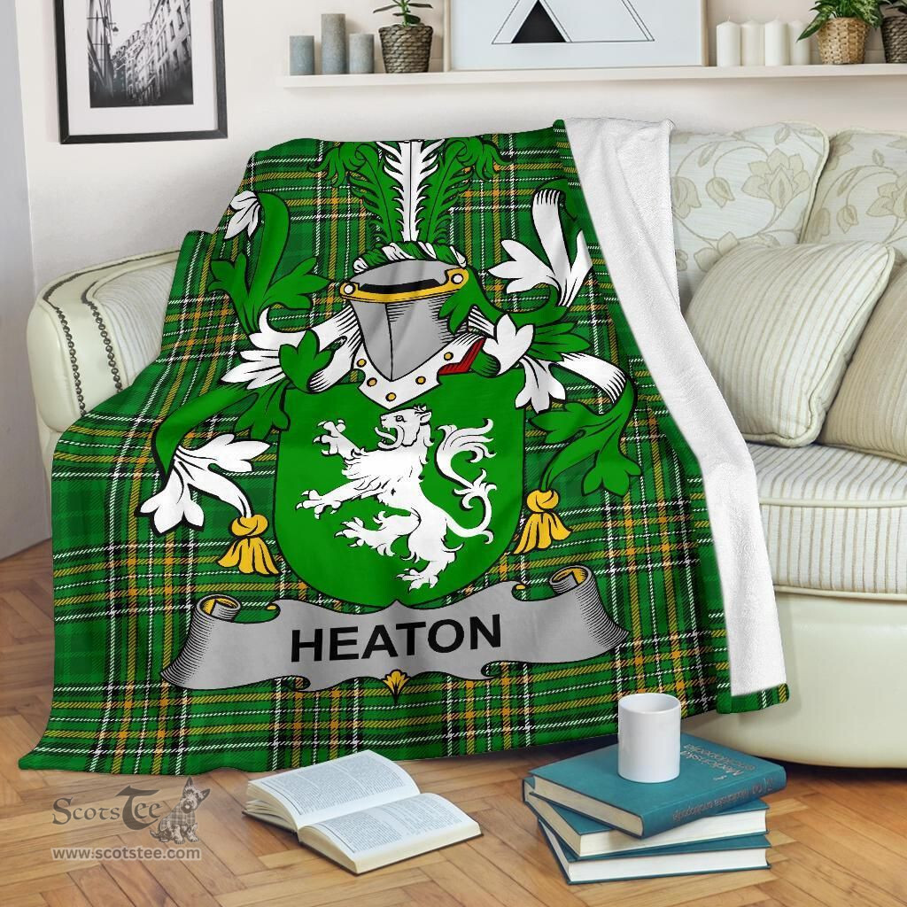 Scottish Heaton Coat of Arms Family Crest Ireland Blanket Irish National Tartan Irish County Blanket
