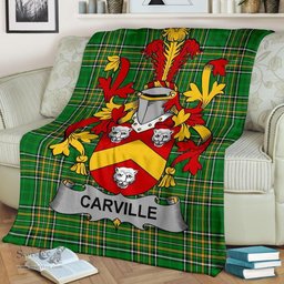 Scottish Carville or McCarville Coat of Arms Family Crest Ireland Blanket Irish National Tartan Irish County Blanket
