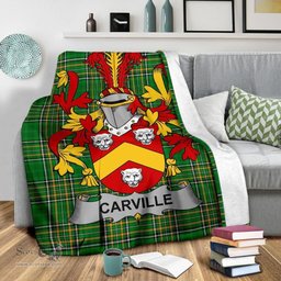 Scottish Carville or McCarville Coat of Arms Family Crest Ireland Blanket Irish National Tartan Irish County Blanket