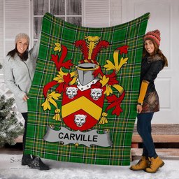 Scottish Carville or McCarville Coat of Arms Family Crest Ireland Blanket Irish National Tartan Irish County Blanket