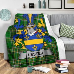 Scottish Lester or McAlester Coat of Arms Family Crest Ireland Blanket Irish National Tartan Irish County Blanket