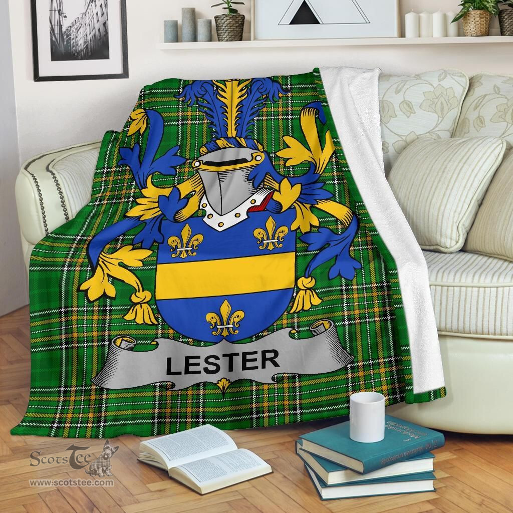 Scottish Lester or McAlester Coat of Arms Family Crest Ireland Blanket Irish National Tartan Irish County Blanket