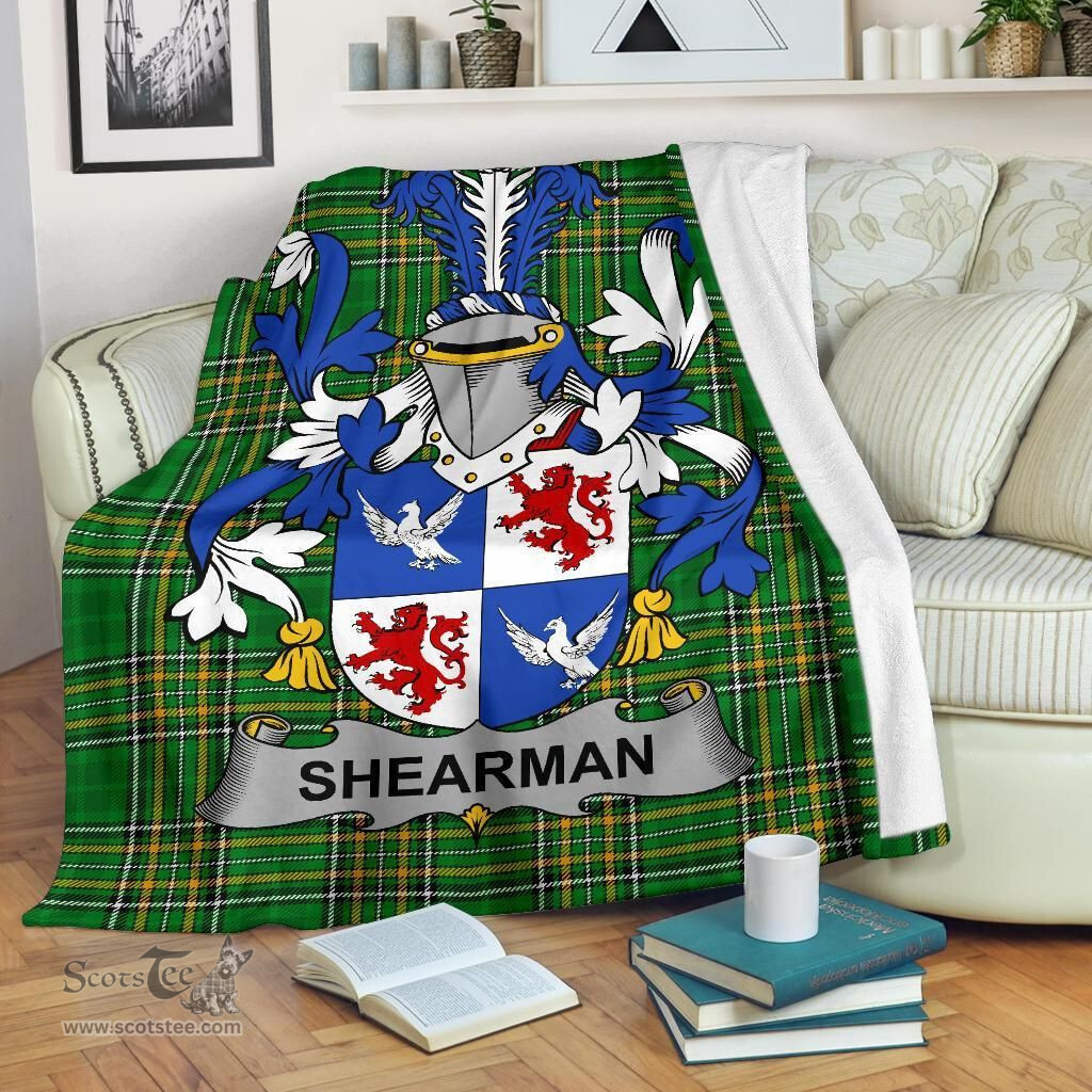 Scottish Shearman Coat of Arms Family Crest Ireland Blanket Irish National Tartan Irish County Blanket