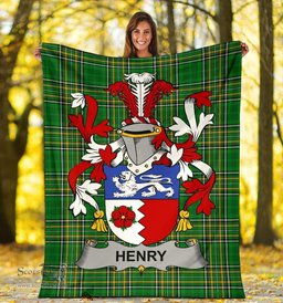 Scottish Henry or O'Henry Coat of Arms Family Crest Ireland Blanket Irish National Tartan Irish County Blanket