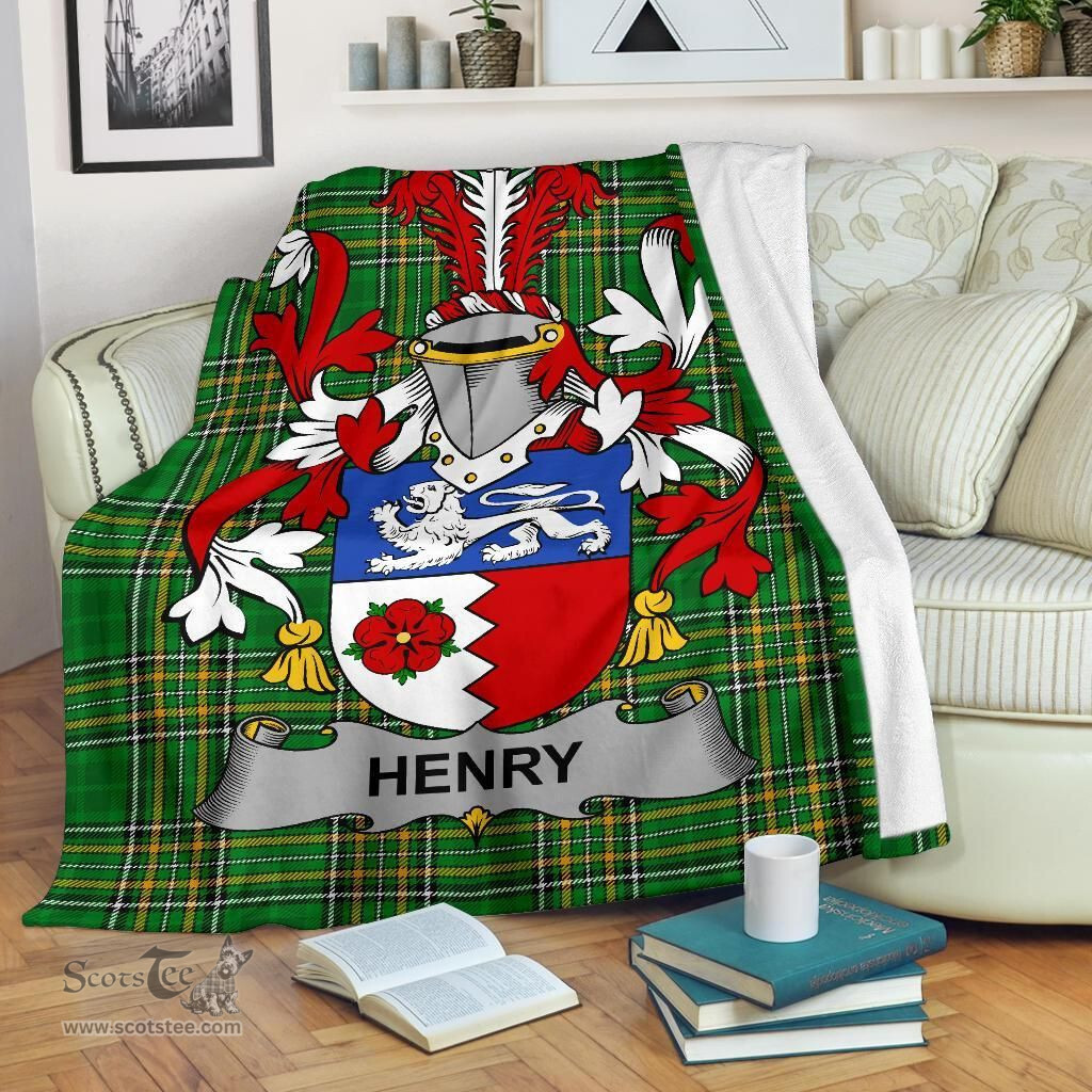 Scottish Henry or O'Henry Coat of Arms Family Crest Ireland Blanket Irish National Tartan Irish County Blanket