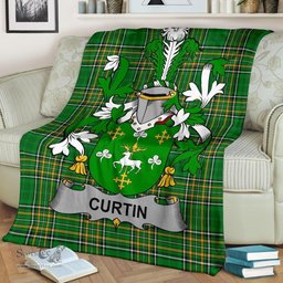 Scottish Curtin or McCurtin Coat of Arms Family Crest Ireland Blanket Irish National Tartan Irish County Blanket