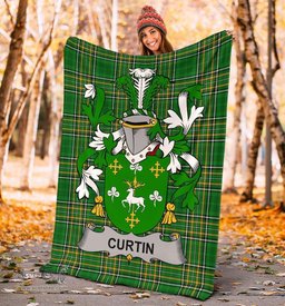 Scottish Curtin or McCurtin Coat of Arms Family Crest Ireland Blanket Irish National Tartan Irish County Blanket
