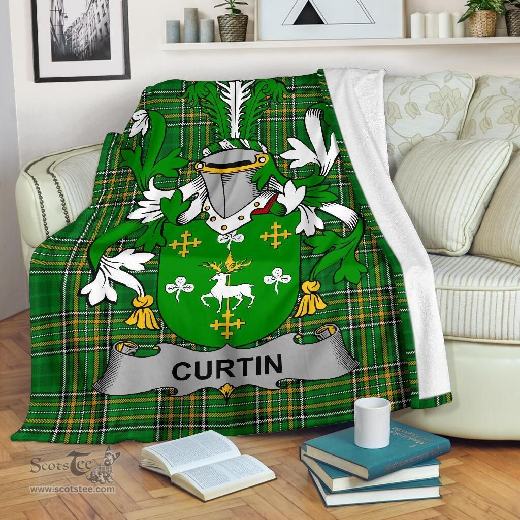 Scottish Curtin or McCurtin Coat of Arms Family Crest Ireland Blanket Irish National Tartan Irish County Blanket