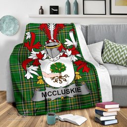 Scottish McCluskie or McCloskie Coat of Arms Family Crest Ireland Blanket Irish National Tartan Irish County Blanket