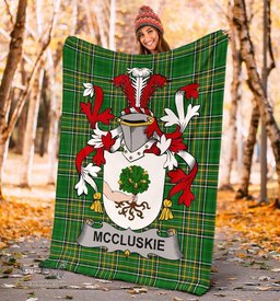 Scottish McCluskie or McCloskie Coat of Arms Family Crest Ireland Blanket Irish National Tartan Irish County Blanket