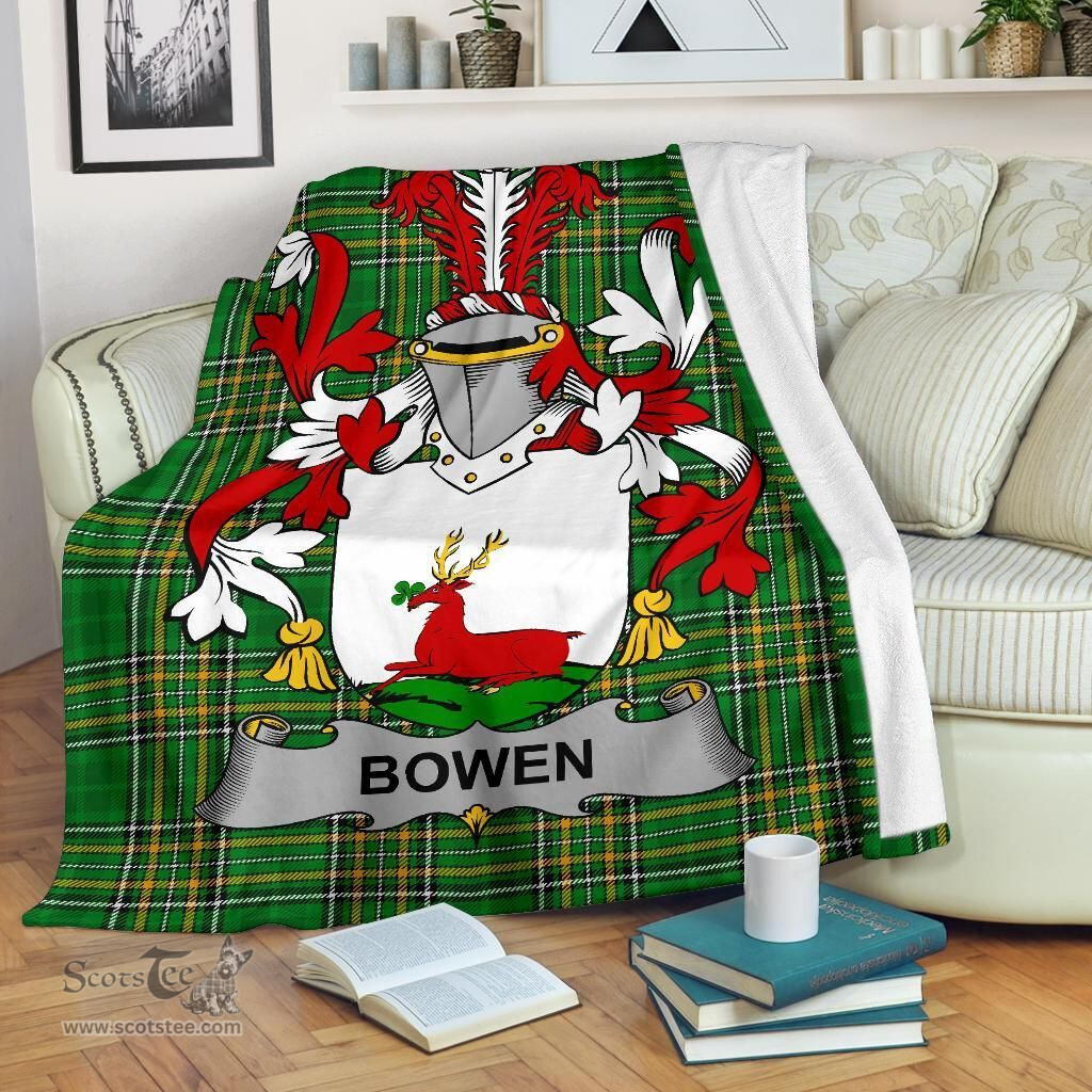 Scottish Bowen Coat of Arms Family Crest Ireland Blanket Irish National Tartan Irish County Blanket