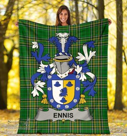 Scottish Ennis Coat of Arms Family Crest Ireland Blanket Irish National Tartan Irish County Blanket
