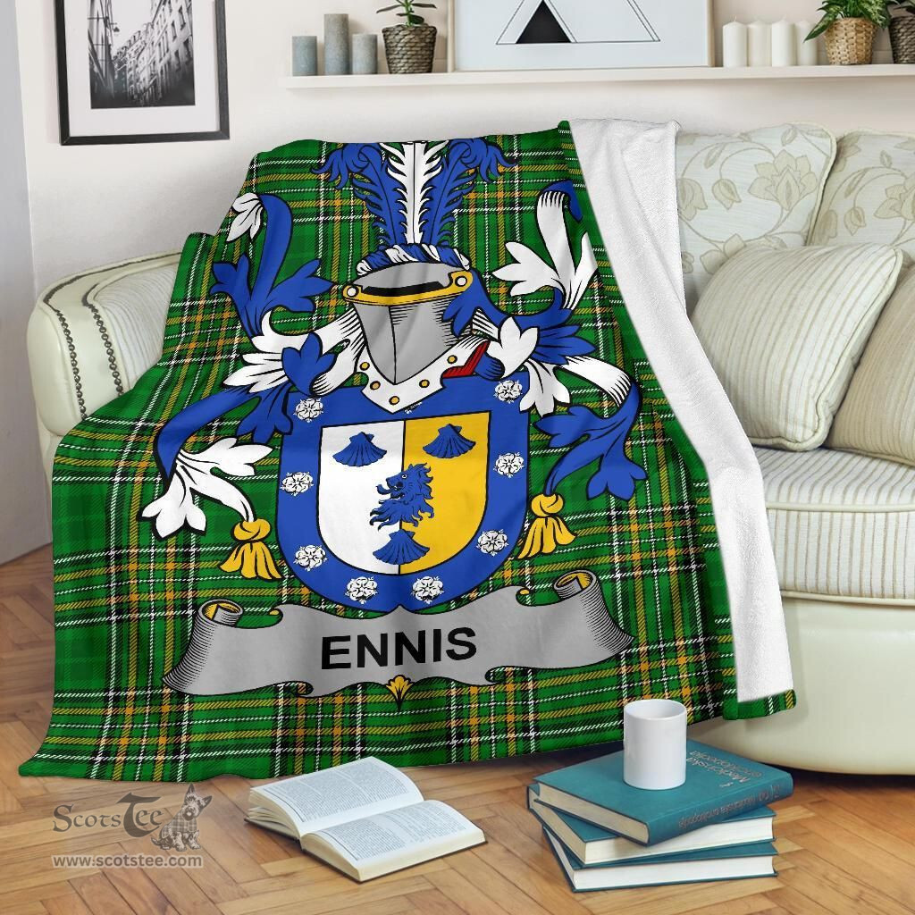 Scottish Ennis Coat of Arms Family Crest Ireland Blanket Irish National Tartan Irish County Blanket