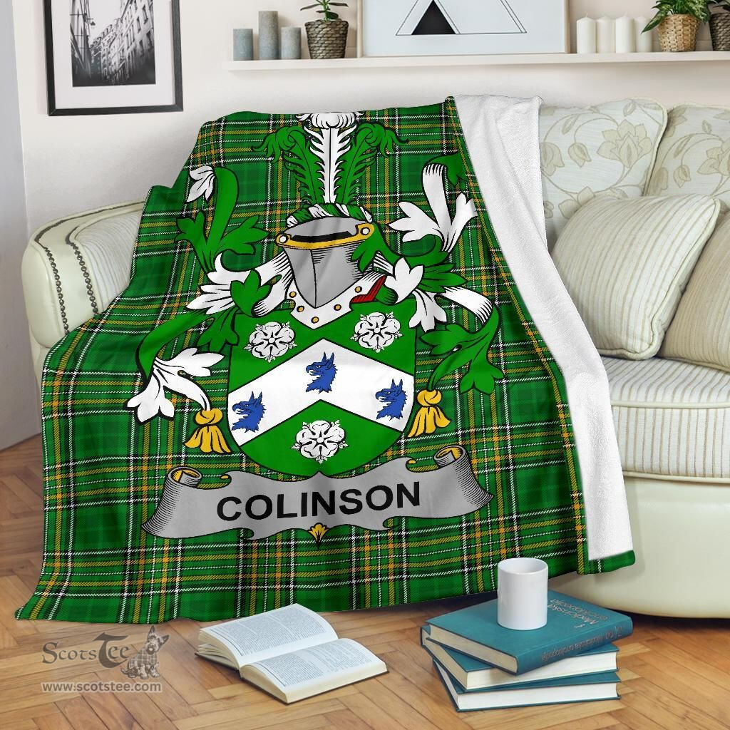 Scottish Colinson Coat of Arms Family Crest Ireland Blanket Irish National Tartan Irish County Blanket