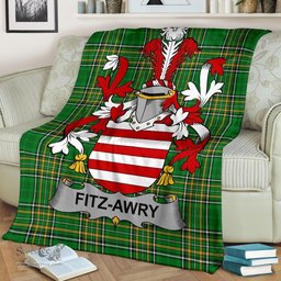 Scottish Fitz-Awry Coat of Arms Family Crest Ireland Blanket Irish National Tartan Irish County Blanket