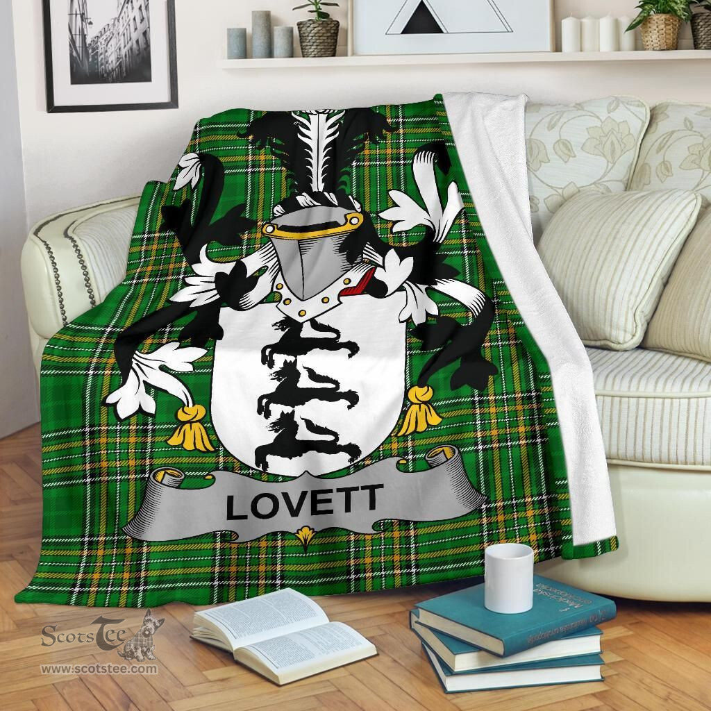 Scottish Lovett Coat of Arms Family Crest Ireland Blanket Irish National Tartan Irish County Blanket
