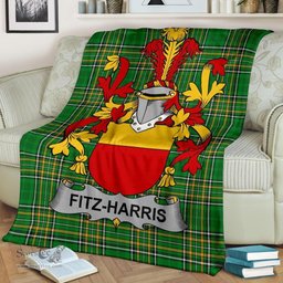 Scottish Fitz-Harris Coat of Arms Family Crest Ireland Blanket Irish National Tartan Irish County Blanket