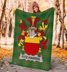 Scottish Fitz-Harris Coat of Arms Family Crest Ireland Blanket Irish National Tartan Irish County Blanket