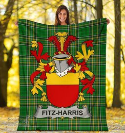 Scottish Fitz-Harris Coat of Arms Family Crest Ireland Blanket Irish National Tartan Irish County Blanket