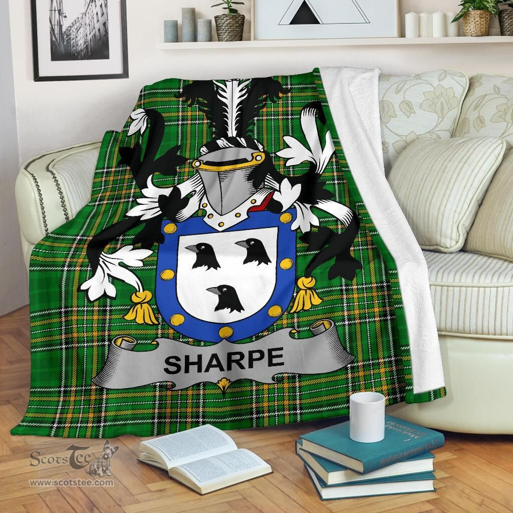 Scottish Sharpe Coat of Arms Family Crest Ireland Blanket Irish National Tartan Irish County Blanket
