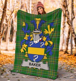 Scottish Baker Coat of Arms Family Crest Ireland Blanket Irish National Tartan Irish County Blanket