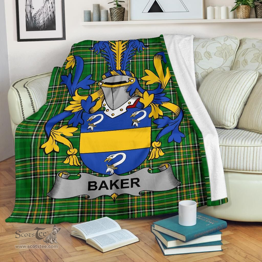 Scottish Baker Coat of Arms Family Crest Ireland Blanket Irish National Tartan Irish County Blanket