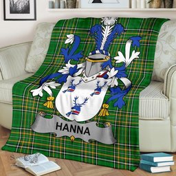 Scottish Hanna or O'Hanna Coat of Arms Family Crest Ireland Blanket Irish National Tartan Irish County Blanket