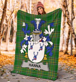 Scottish Hanna or O'Hanna Coat of Arms Family Crest Ireland Blanket Irish National Tartan Irish County Blanket