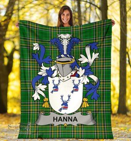 Scottish Hanna or O'Hanna Coat of Arms Family Crest Ireland Blanket Irish National Tartan Irish County Blanket