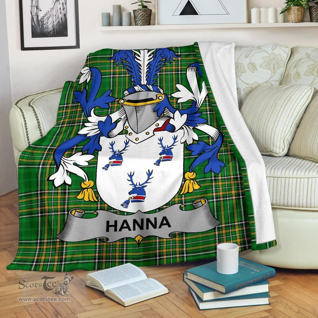 Scottish Hanna or O'Hanna Coat of Arms Family Crest Ireland Blanket Irish National Tartan Irish County Blanket
