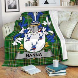 Scottish Hanna or O'Hanna Coat of Arms Family Crest Ireland Blanket Irish National Tartan Irish County Blanket