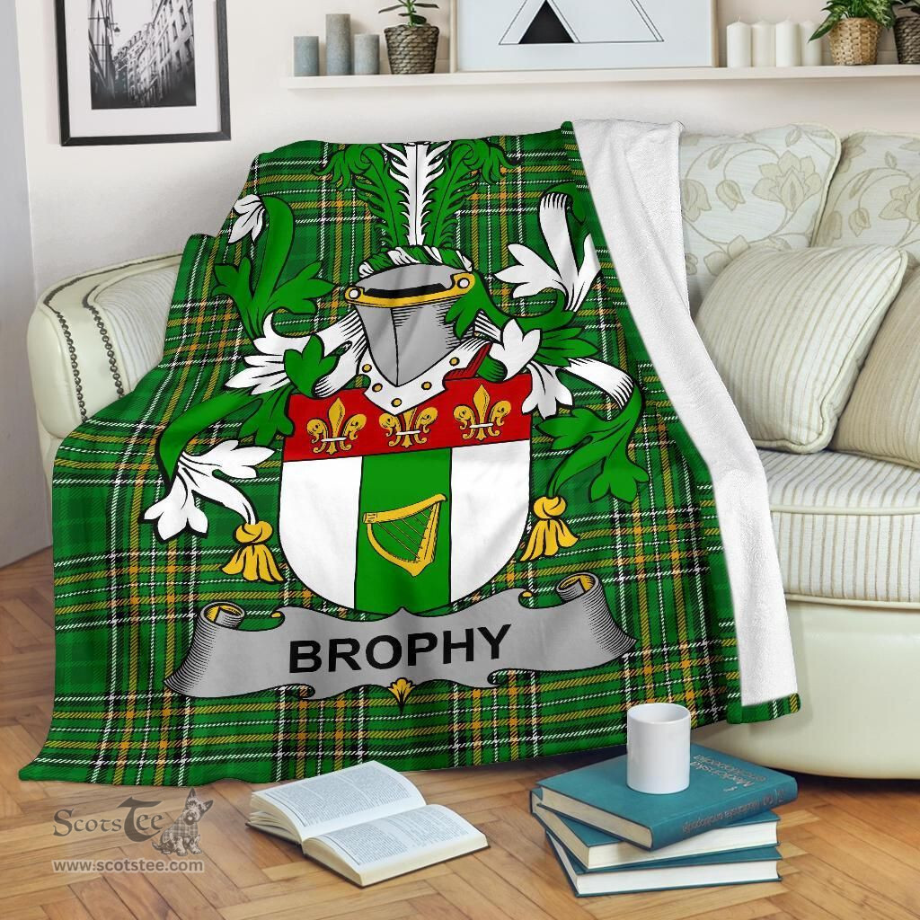 Scottish Brophy or O'Brophy Coat of Arms Family Crest Ireland Blanket Irish National Tartan Irish County Blanket