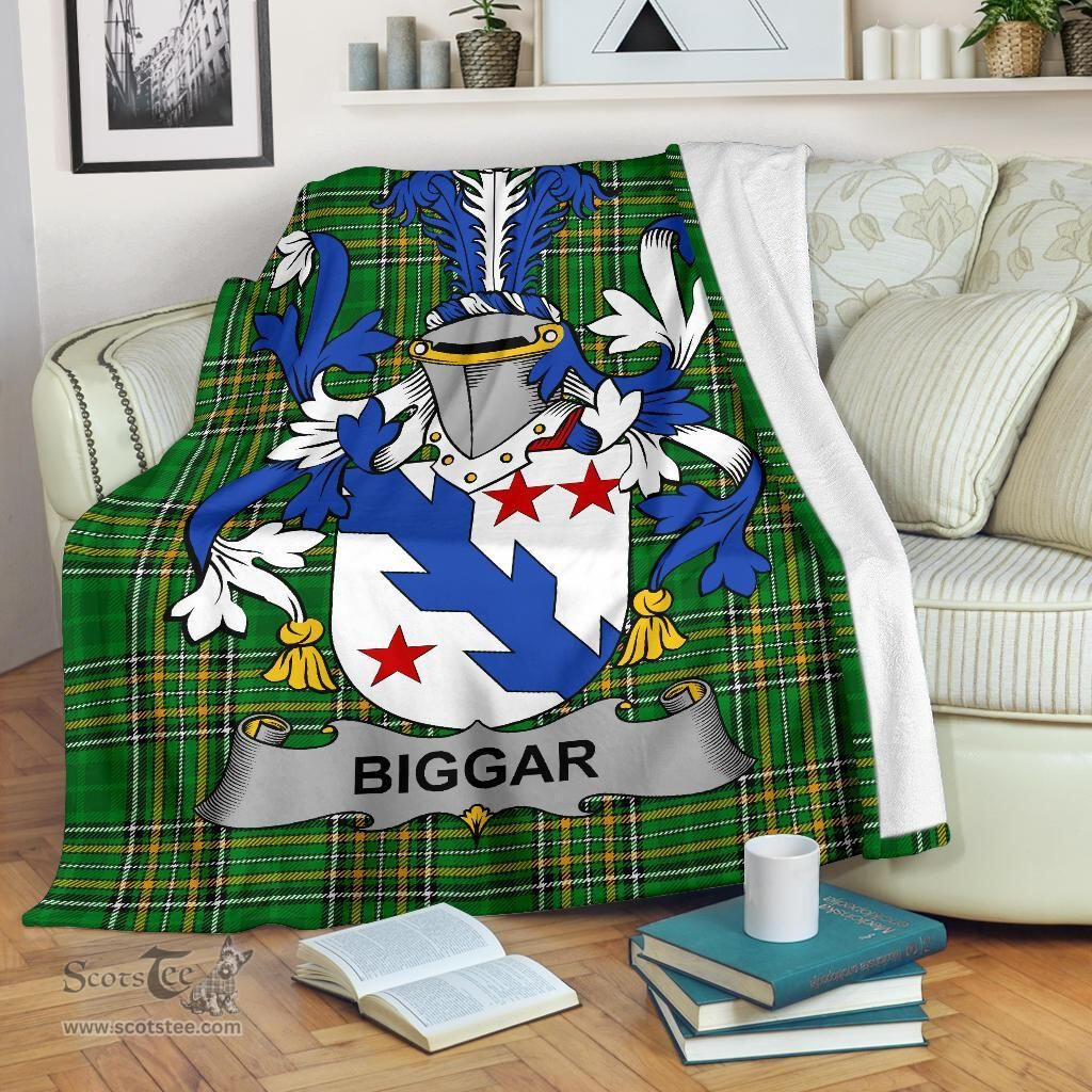 Scottish Biggar Coat of Arms Family Crest Ireland Blanket Irish National Tartan Irish County Blanket