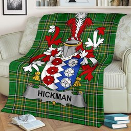 Scottish Hickman Coat of Arms Family Crest Ireland Blanket Irish National Tartan Irish County Blanket
