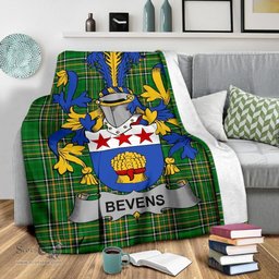 Scottish Bevens Coat of Arms Family Crest Ireland Blanket Irish National Tartan Irish County Blanket