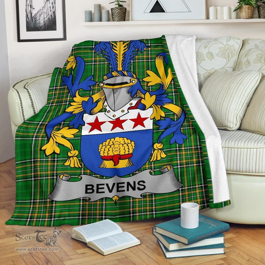 Scottish Bevens Coat of Arms Family Crest Ireland Blanket Irish National Tartan Irish County Blanket