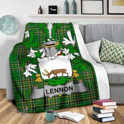 Scottish Lennon or O'Lennon Coat of Arms Family Crest Ireland Blanket Irish National Tartan Irish County Blanket