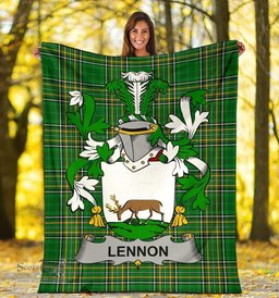 Scottish Lennon or O'Lennon Coat of Arms Family Crest Ireland Blanket Irish National Tartan Irish County Blanket