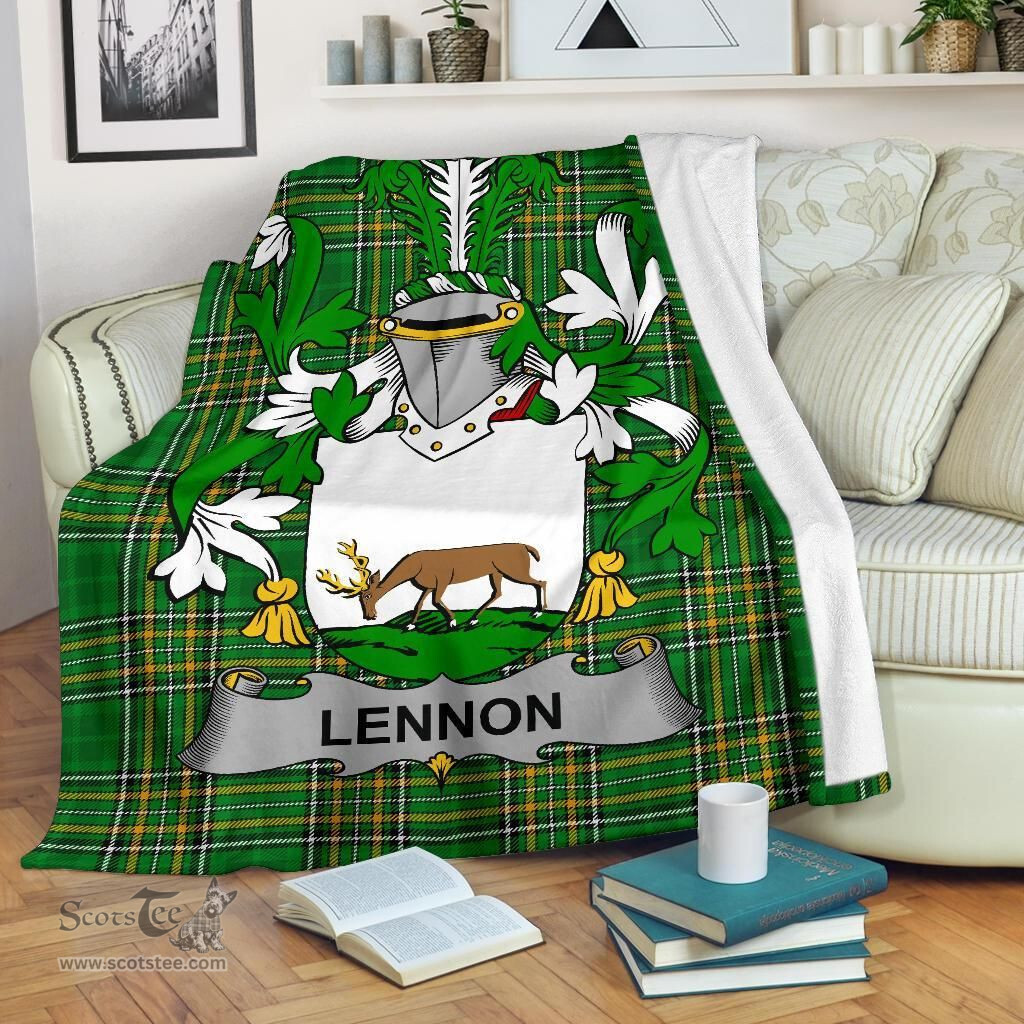 Scottish Lennon or O'Lennon Coat of Arms Family Crest Ireland Blanket Irish National Tartan Irish County Blanket