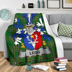 Scottish Legg or Legge Coat of Arms Family Crest Ireland Blanket Irish National Tartan Irish County Blanket