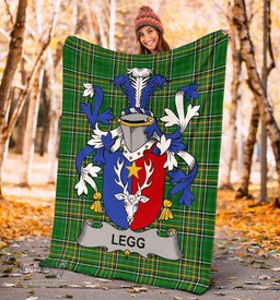Scottish Legg or Legge Coat of Arms Family Crest Ireland Blanket Irish National Tartan Irish County Blanket