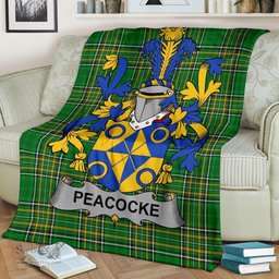 Scottish Peacocke Coat of Arms Family Crest Ireland Blanket Irish National Tartan Irish County Blanket