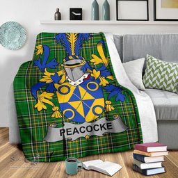 Scottish Peacocke Coat of Arms Family Crest Ireland Blanket Irish National Tartan Irish County Blanket