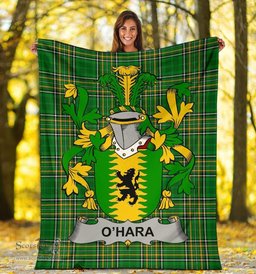 Scottish Hara or O'Hara Coat of Arms Family Crest Ireland Blanket Irish National Tartan Irish County Blanket