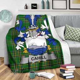 Scottish Cahill or O'Cahill Coat of Arms Family Crest Ireland Blanket Irish National Tartan Irish County Blanket