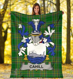 Scottish Cahill or O'Cahill Coat of Arms Family Crest Ireland Blanket Irish National Tartan Irish County Blanket