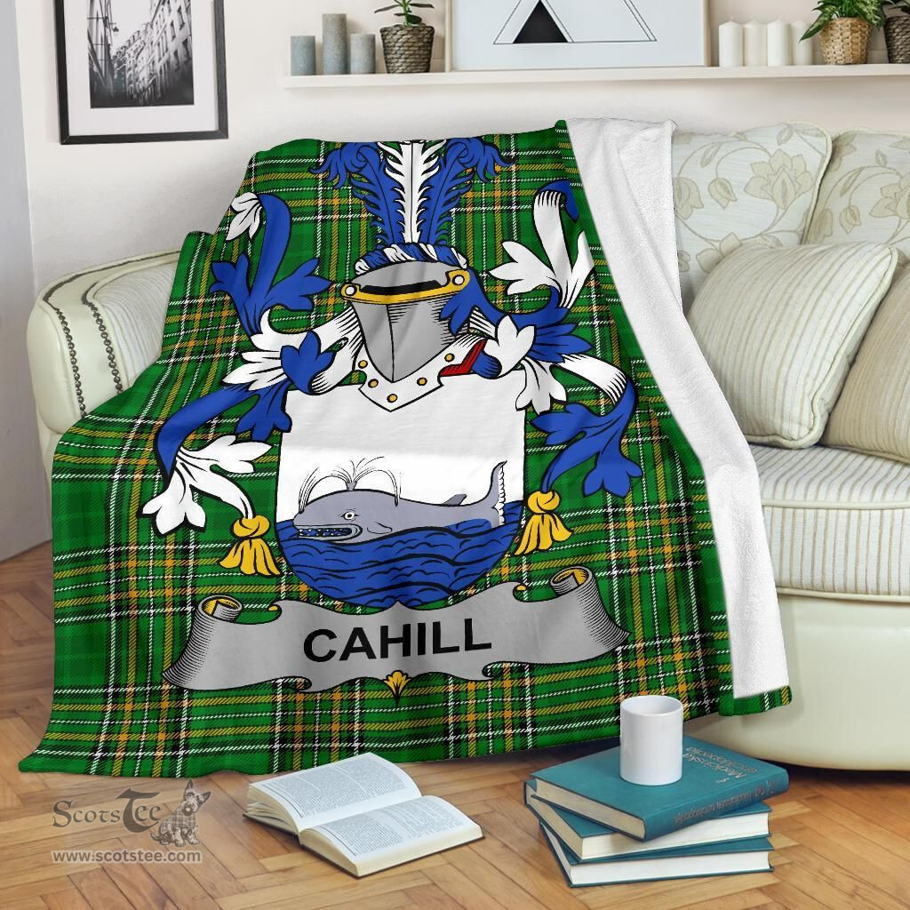 Scottish Cahill or O'Cahill Coat of Arms Family Crest Ireland Blanket Irish National Tartan Irish County Blanket