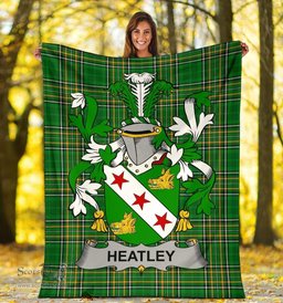 Scottish Heatley Coat of Arms Family Crest Ireland Blanket Irish National Tartan Irish County Blanket